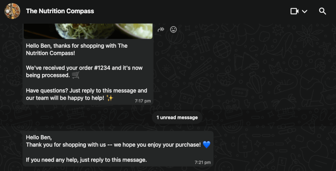 Notification de commande terminée de Wawp