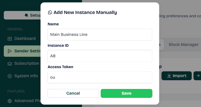 Connexion d'une instance dans WordPress