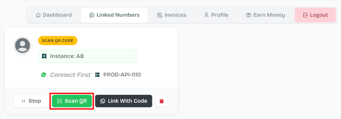 Scan du QR pour créer une nouvelle instance