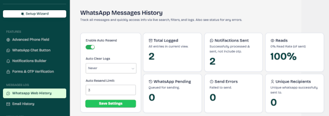 Historique des messages WhatsApp dans Wawp
