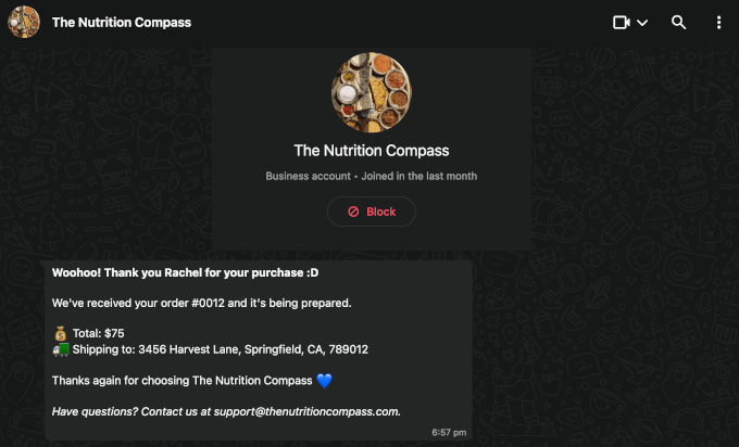 Notification de nouvelle commande WhatsApp