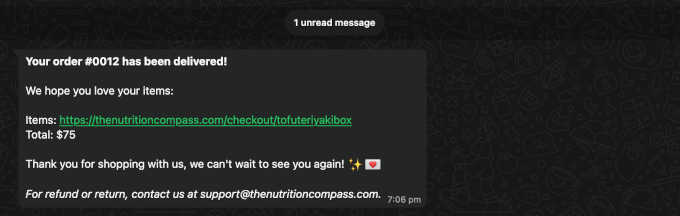 Notification de commande terminée WhatsApp