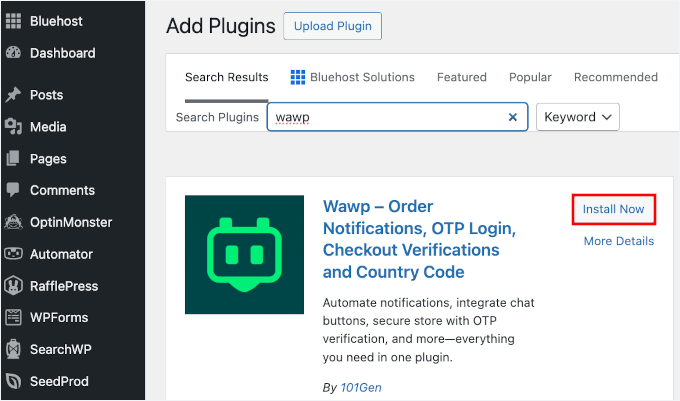 Installation de Wawp dans WordPress