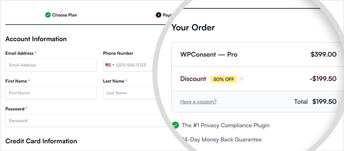 WPConsent checkout page