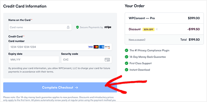 WPConsent Payment Info