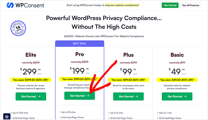WPConsent Pricing Plans