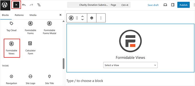 Add Formidable Views block