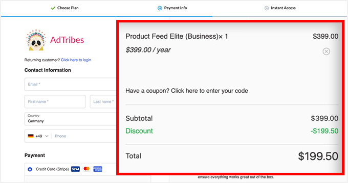 AdTribes checkout page