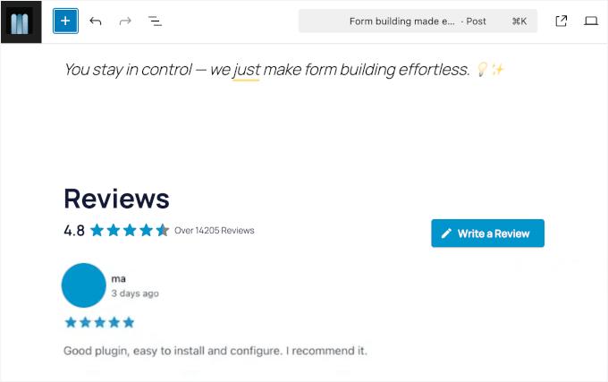 Reviews Feed added to the content editor Reviews Feed added to the content editor
