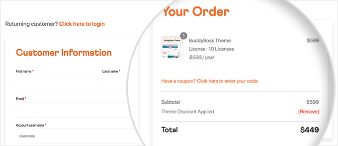 BuddyBoss checkout and order summary