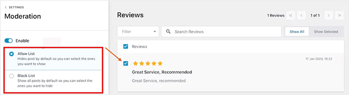Choose Allowlist or Denylist for Google Reviews in Smash Balloon Choose Allowlist or Denylist for Google Reviews in Smash Balloon