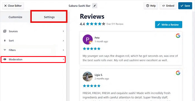 Choose Moderation in Smash Balloon settings tab Choose Moderation in Smash Balloon settings tab