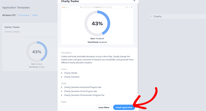 Click the Install Application button in Formidable Forms