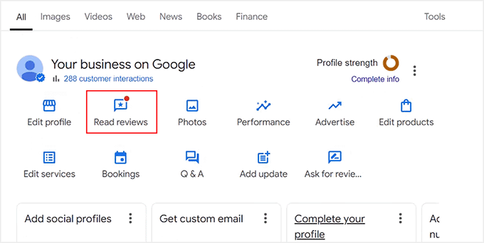 Click Read Reviews option in your Google Business Profile Click Read Reviews option in your Google Business Profile