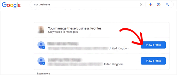 Click View Profile button to view your Google Business Profile Click View Profile button to view your Google Business Profile