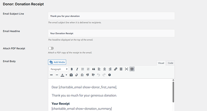 Configure donation Thank you email in Charitable Configure donation Thank you email in Charitable