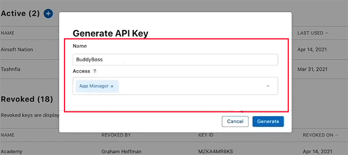 Configure name and access for API key in the Apple Developer Account