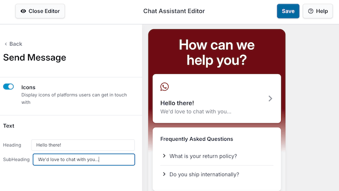 Adding unique messaging to a real-time chat widget 