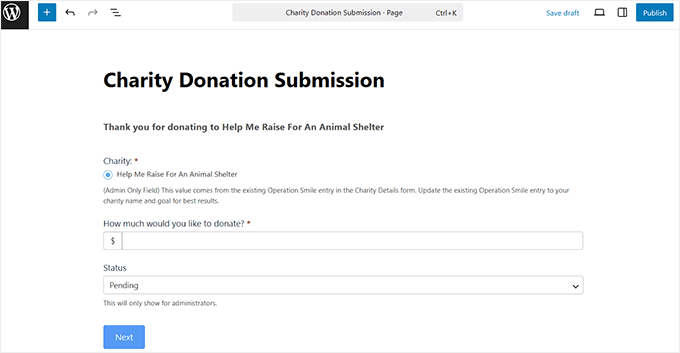 Donation form already added by default