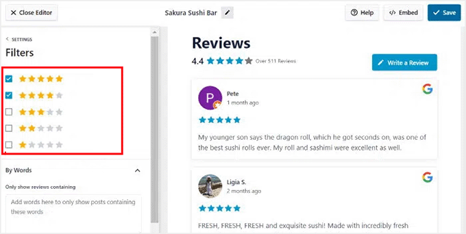 Filter Google Reviews by star rating in Smash Balloon Filter Google Reviews by star rating in Smash Balloon
