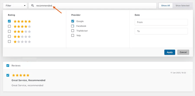 Filter reviews using Smash Balloon moderation feature Filter reviews using Smash Balloon moderation feature