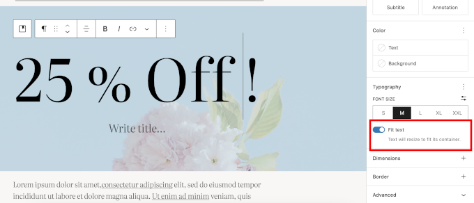Fit Text typography option in block settings