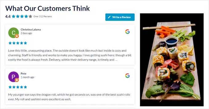 Preview of filtered Google Reviews shown with Smash Balloon Preview of filtered Google Reviews shown with Smash Balloon