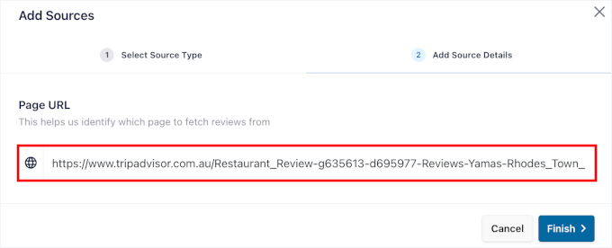 Adding the TripAdvisor URL