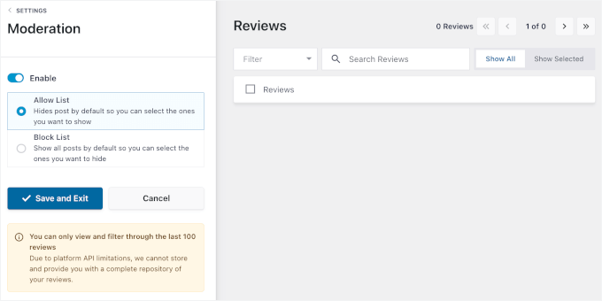 Moderation in Reviews Feed