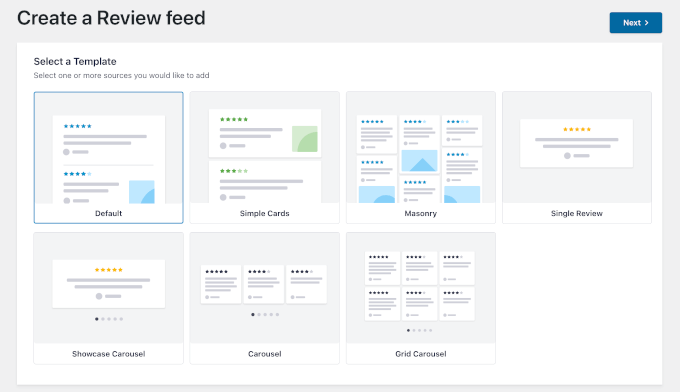 Selecting a Reviews Feed template