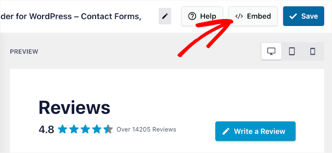 The Embed button in Reviews Feed Pro The Embed button in Reviews Feed Pro