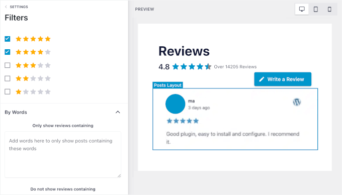 Reviews Feed's filtering options Reviews Feed's filtering options