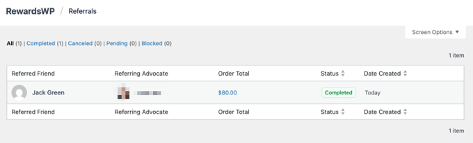 The Referrals Report in RewardsWP The Referrals Report in RewardsWP