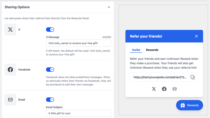 RewardsWP Sharing Options RewardsWP Sharing Options