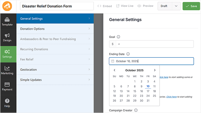 set-an-end-date-for-your-form-in-charitable Add an end date for the donation form in Charitable