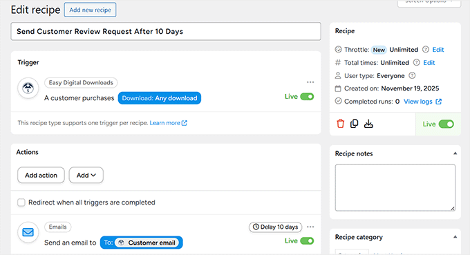 Créez une recette de demande d'avis post-achat dans Uncanny Automator