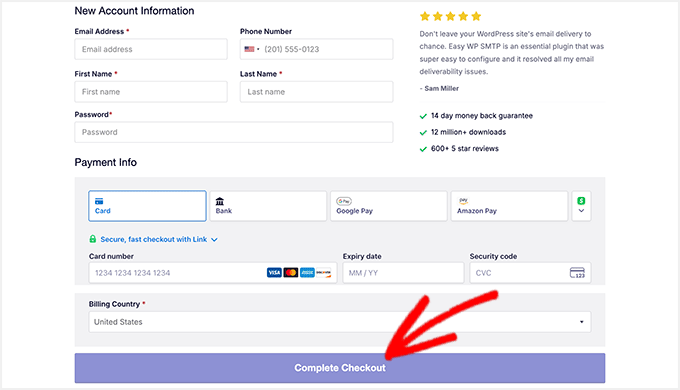 Easy WP SMTP Payment and Complete Checkout