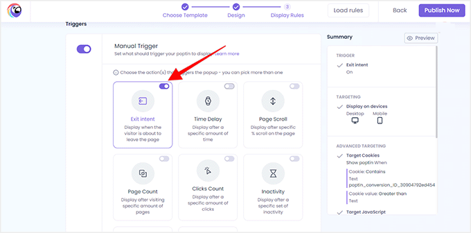 Activează intenția de ieșire în Poptin