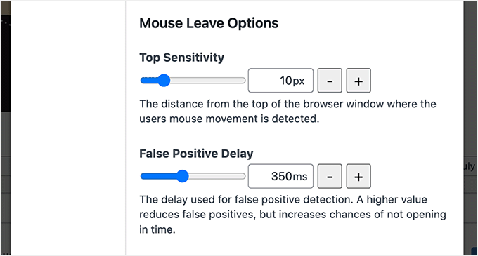 Opțiunea Părăsire mouse în Popup Maker