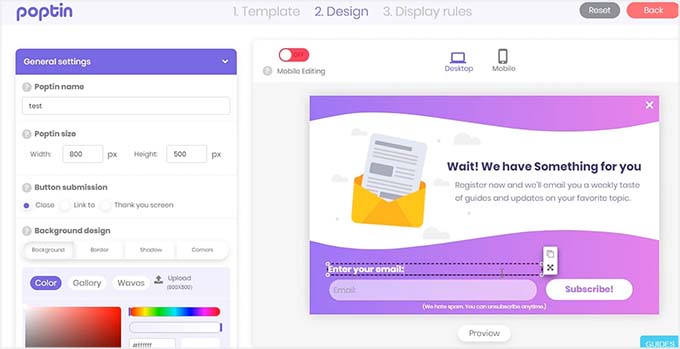 Editor drag and drop în Poptin