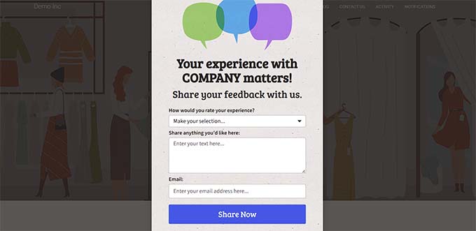 Aperçu de la fenêtre contextuelle demandant un avis