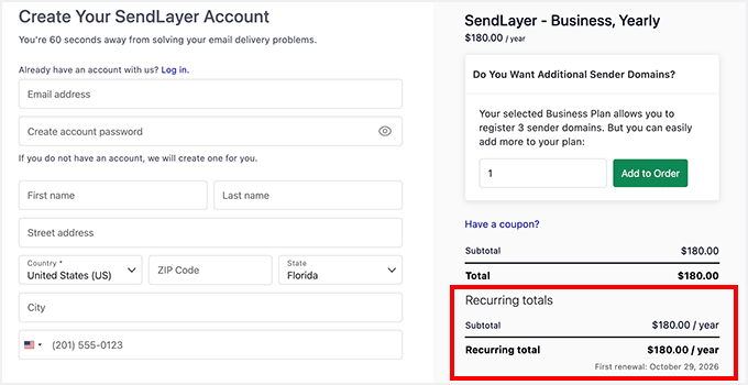 SendLayer checkout page