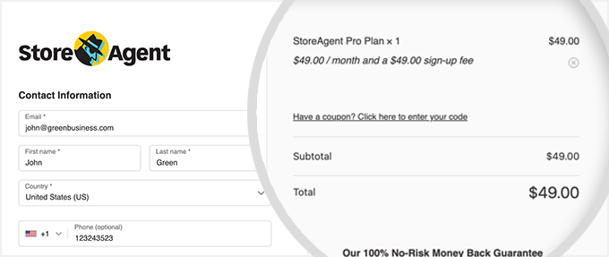 StoreAgent checkout page