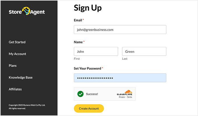 StoreAgent signup page