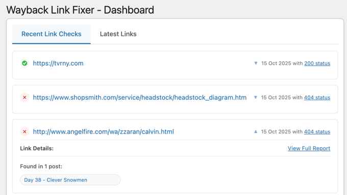Wayback Link Fixer Dashboard