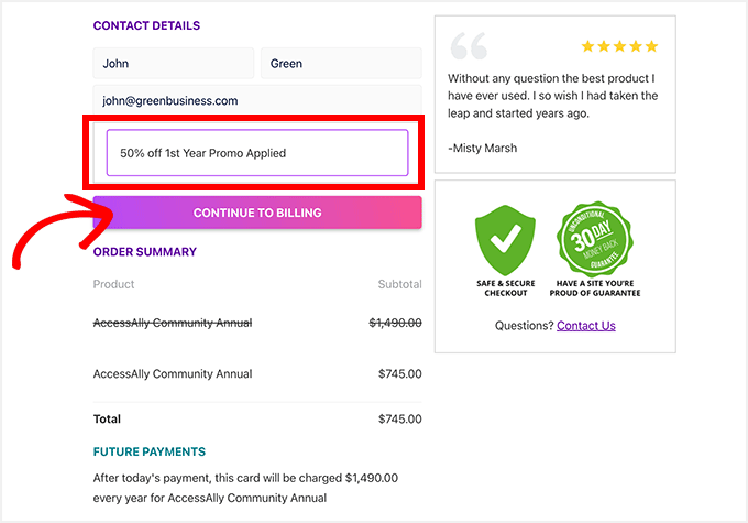AccessAlly billing details