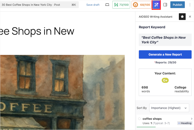 AIOSEO writing assitant powered by SEOBoost