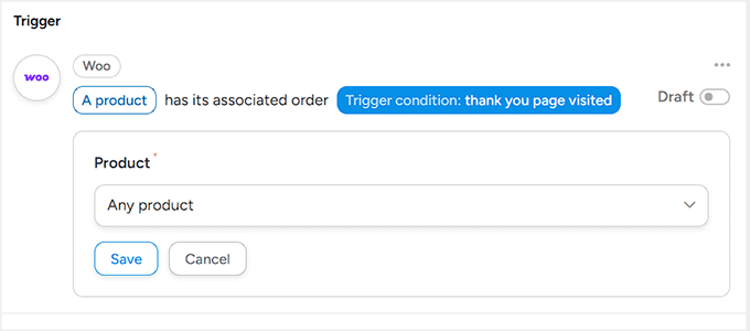 Escolha os produtos que acionarão a receita