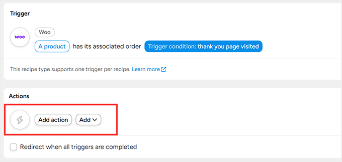 Clique no botão 'Adicionar Ação' no Uncanny Automator