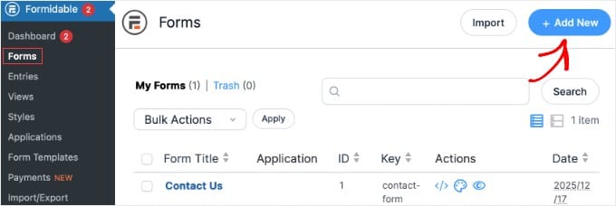 Dodawanie nowego formularza w Formidable Forms
